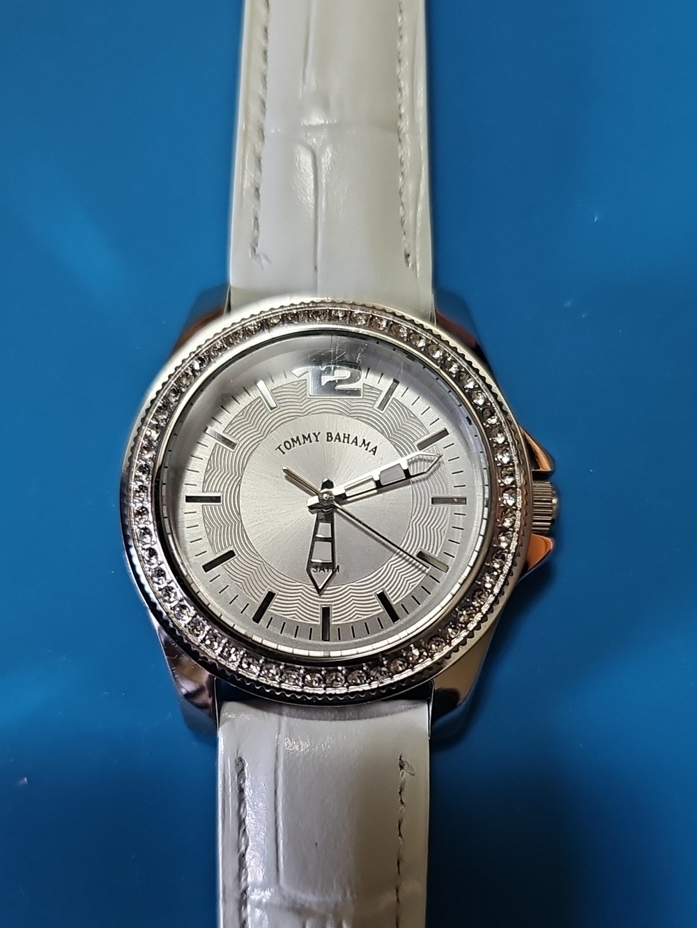 Tommy Bahama TB2128 - Silver Dial Watch with White Leather Strap